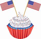 4th of July Cupcake with Flag Illustration