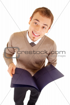 Young well-dressed man with files for documents.