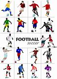 The big set of soccer (football) players. Colored vector illustr
