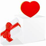 white gift bow with ribbon bow and red heart