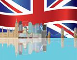 London Skyline with Union Jack Flag Illustration