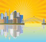 Sydney Australia Skyline with Sun Rays Illustration