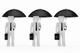 businessmen holding black umbrellas