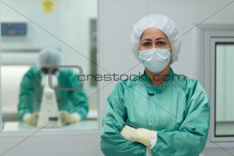 Lab personnel at work in medicine industry