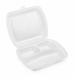 Empty white styrofoam meal box