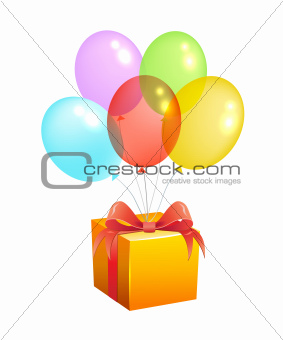 Color balloons with gift isolated on white
