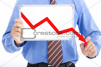 business man drawing red down graph on the whiteboard