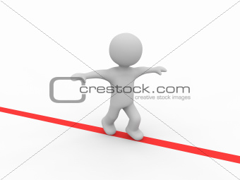 grey figure balancing on a red line