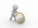 grey figure rolling a one euro coin