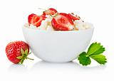 cottage cheese with berry strawberry in white plate