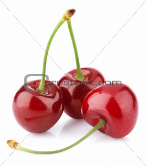 Three sweet cherries isolated on white