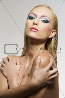 blonde girl's beauty portrait with sexy expression