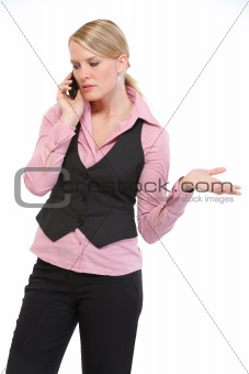 Woman employee speaking mobile phone