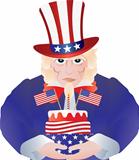 Uncle Sam with 4th of July Birthday Cake Illustration