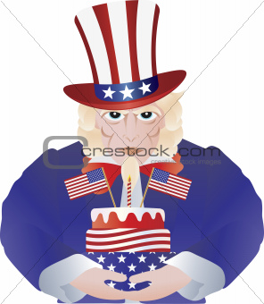 Uncle Sam with 4th of July Birthday Cake Illustration