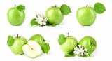 green apples on white background set