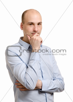 Thinking man isolated on white background