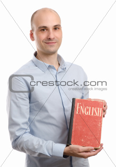 young friendly student with English Dictionary Book
