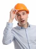 young construction worker looking up