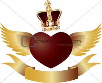 Flying Heart with Crown Jewels Illustration