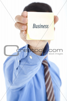 business man holding post  with text BUSINESS