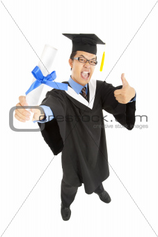 excited graduating student  with thumbs up