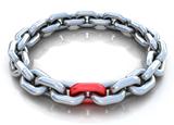 3d illustration of metal chain circle over white background