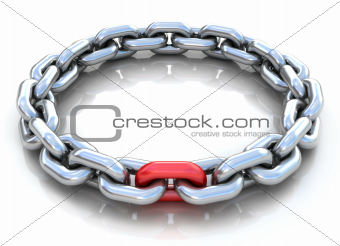 3d illustration of metal chain circle over white background