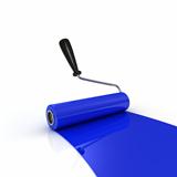 Roller brush with blue paint. 3 D Image