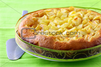 homemade pie cake with fruit and sugar glaze