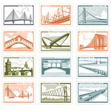The collection of stamps with the image of bridges