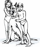 Sketch of children with dog