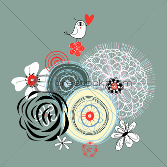 floral background with a love bird