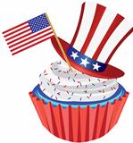 4th of July Cupcake with Flag and Hat Illustration