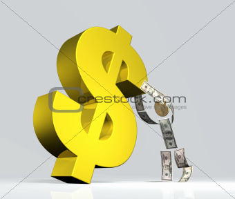 u.s. dollar man holding up u.s. dollar symbol