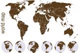Brown world map with Earth globes