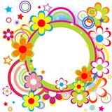 Happy frame for kids with circles, flowers and stars