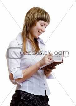 young girl with a notebook