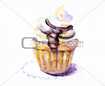 Watercolor illustration of cake 