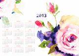 Calendar with Roses flowers 