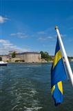 Vaxholm fortress and Swedish flag, Stockholm archipelago, Sweden