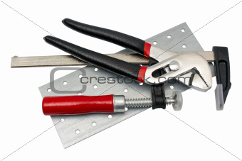 Tools collection - Metal adjustable water pliers and carpentry s