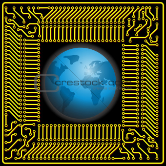 Motherboard globe  background for technology concept design