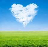 green field blue sky with cloudy heart