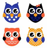 Cute Halloween owls collection isolated on white