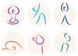Yoga stick figure icons or symbols isolated on white