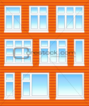 Plastic windows in color with reflection on glass