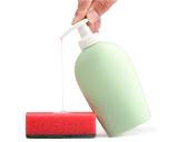 Bottle of liquid soap and cleaning sponge
