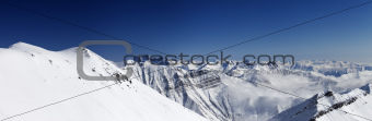 Panorama of winter mountains. Caucasus Mountains, Georgia