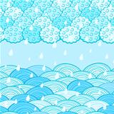 Blue Seamless Pattern with Clouds in Sky 